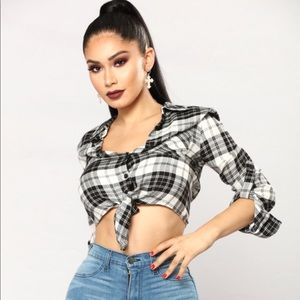 Fashion Nova Plaid Button Top